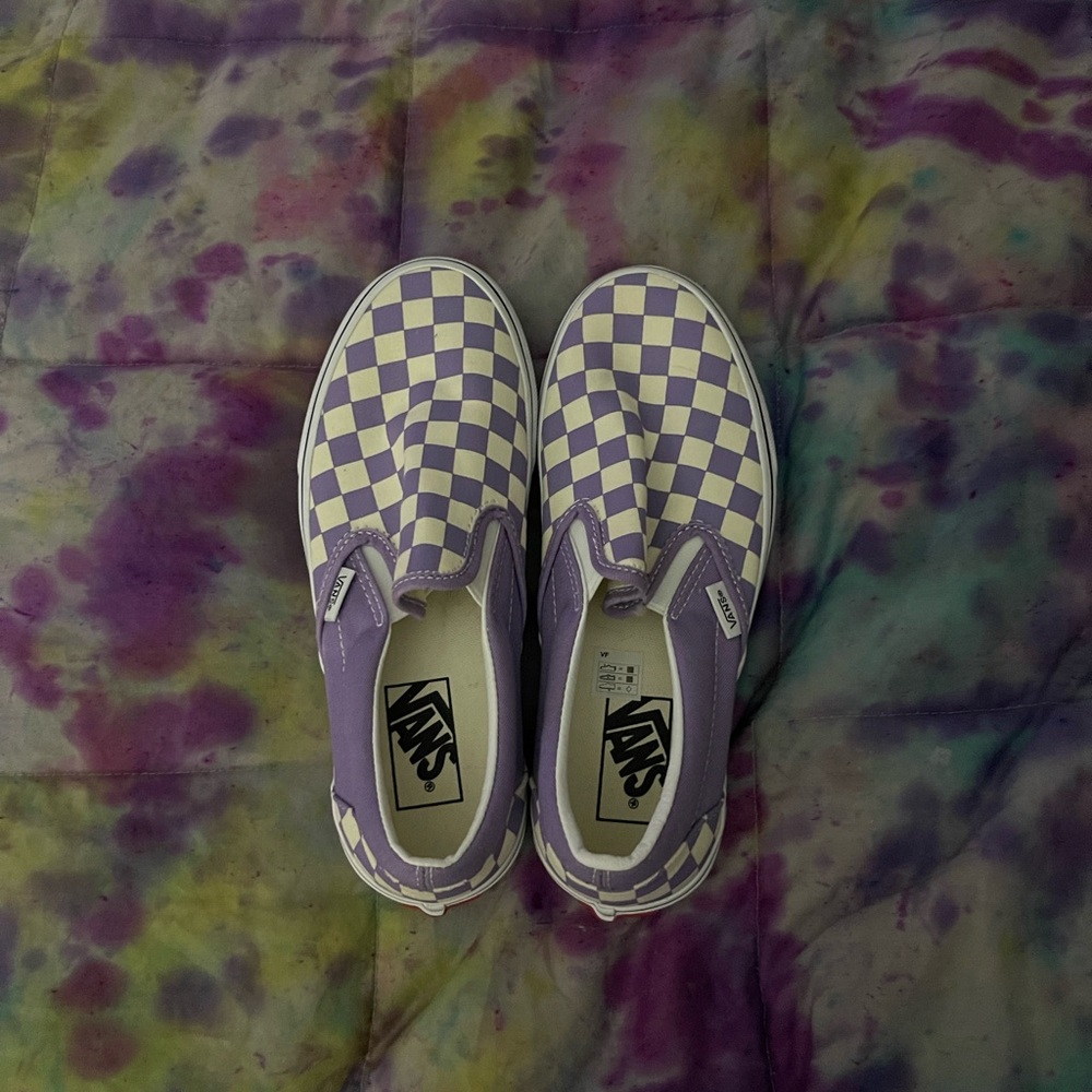 Vans Lavender and White Checkered Slip-Ons - Picture 8 of 9